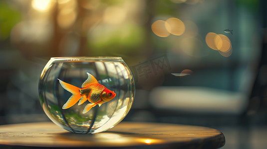 圆形玻璃缸里的金鱼摄影图