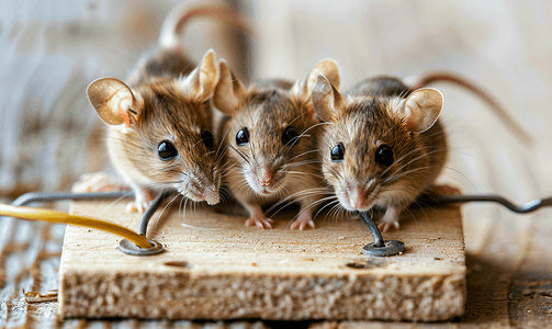 5只老鼠鼠摄影照片_老鼠夹里捕获的老鼠