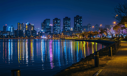 景观大道摄影照片_韩国首尔汝矣岛奥林匹克大道夜景