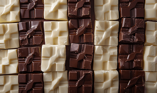 黑巧克力和白巧克力背景巧克力棒的对比