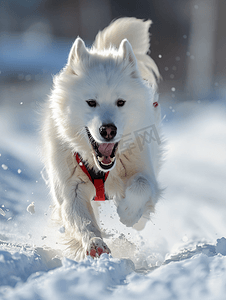 萨摩耶犬参加雪橇犬比赛
