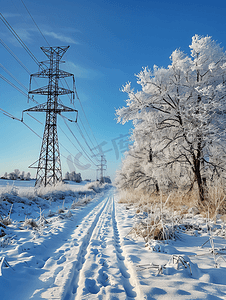 冬季景观与输电线路塔