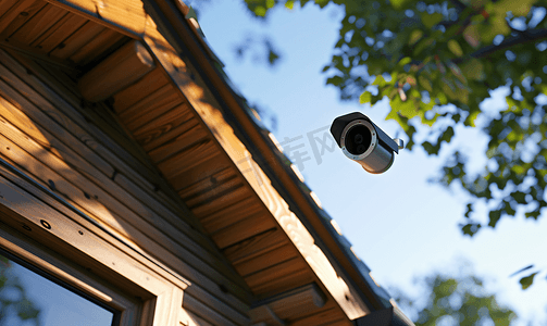 厕所监控摄影照片_私人木屋屋顶上的监控摄像头