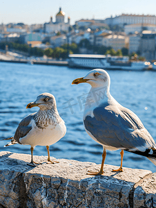 肝炎日主题摄影照片_海港里的海鸥动物主题