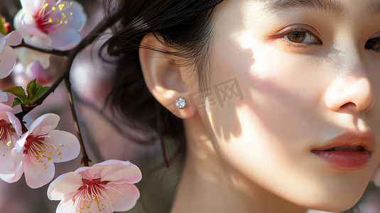 女生砖石耳饰耳环摄影照片