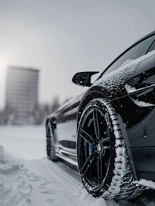 被雪覆盖的黑色汽车的侧视图