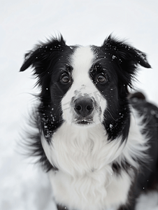 黑白宠物狗摄影照片_雪中的黑白边境牧羊犬