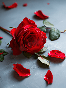 情人节装饰装饰摄影照片_一朵美丽的红玫瑰切成碎片
