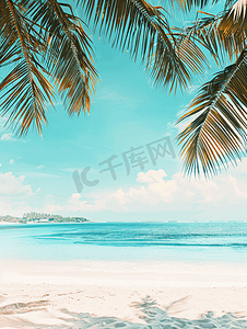 热带白色沙滩和棕榈树