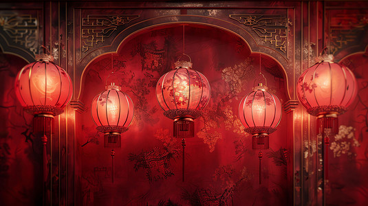 红色中式风格灯笼摄影照片