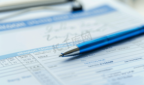 纸质日历页上的申根签证申请表和蓝笔