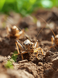 昆虫害虫摄影照片_欧洲蝼蛄土壤上的农业害虫选择性焦点