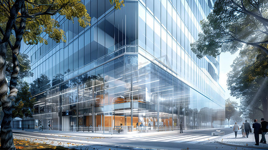 现代城市中的环保玻璃办公楼摄影配图