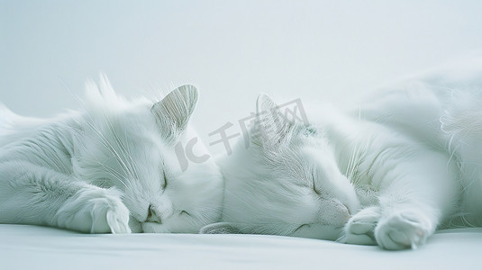 两只小猫在床上睡觉高清摄影图