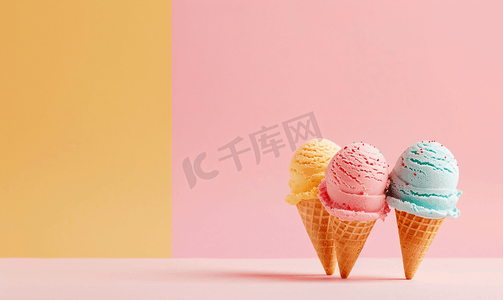 彩色背景上的彩色冷冻冰淇淋