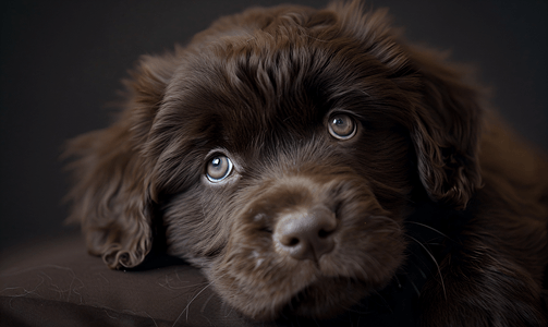 工作卡通摄影照片_棕色纽芬兰幼犬的庄严面孔