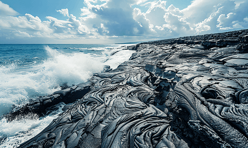 古老的熔岩流流入海洋