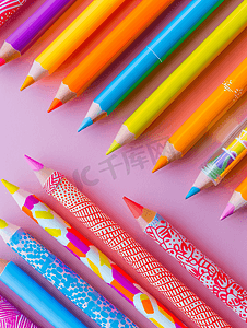 文具彩色书写用品钢笔铅笔回到学校概念