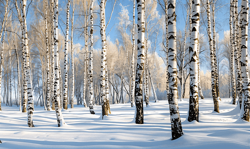冬季森林里的白桦树