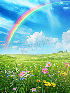 春天田野上空的彩虹