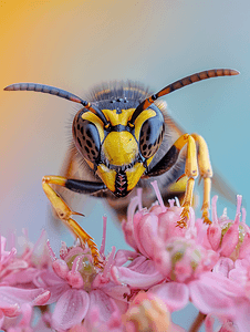 欧洲大黄蜂近距离坐在粉红色的花上