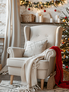 首页装修新年摄影照片_圣诞节时扶手椅舒适的尼斯椅子
