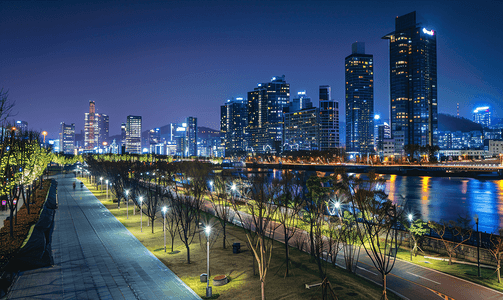 景观大道摄影照片_韩国首尔汝矣岛奥林匹克大道夜景