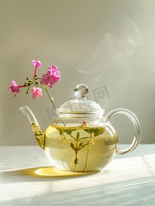 玻璃茶壶与花茶草药