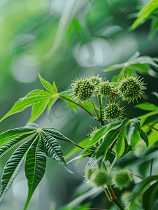 绿色蓖麻果植物