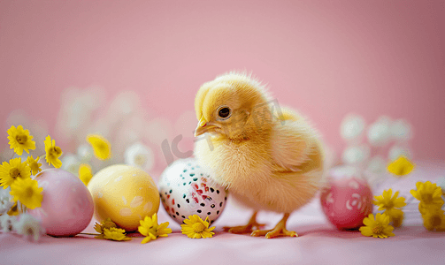 复活节小鸡和彩绘鸡蛋
