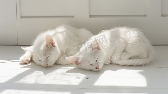 两只小猫在床上睡觉照片