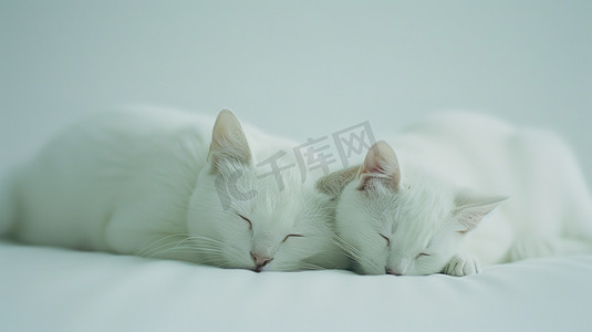 两只小猫在床上睡觉摄影照片