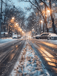 积雪覆盖摄影照片_积雪覆盖的城市道路湿滑