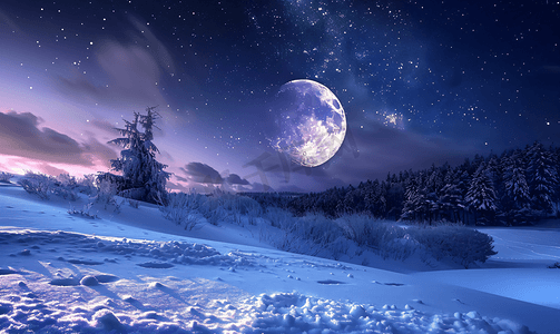 日落后不久新月与黑暗的冬日天空