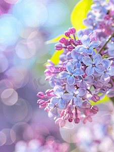五月开花摄影照片_紫色丁香户外温柔的春天背景春天五月鲜花