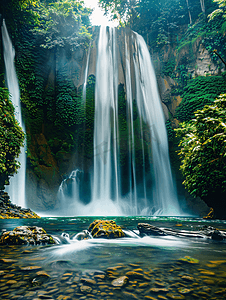 美丽的瀑布美丽的瀑布的镜头与搜索引擎