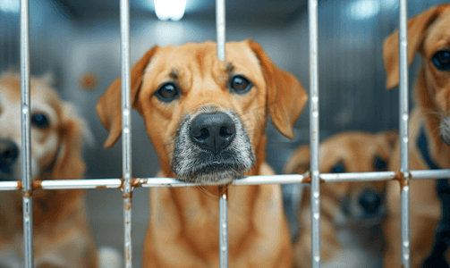 动物收容所里等待被领养的狗选择性焦点