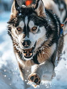 参加雪橇犬比赛的阿拉斯加雪橇犬