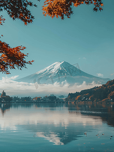 富士山云雾缭绕天空晴朗