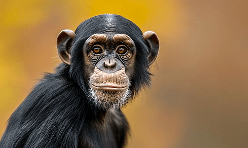 一只长着滑稽面孔的黑猩猩的特写肖像