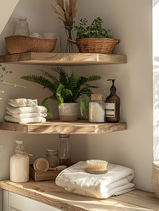 浴室木制角架浅色木质色调照片