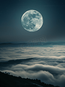 万圣节满月背景摄影照片_夜空中云雾缭绕的满月朦胧景观