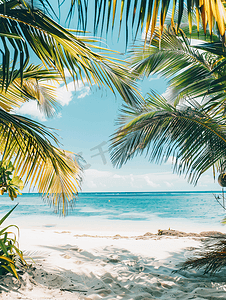 热带白色沙滩和棕榈树