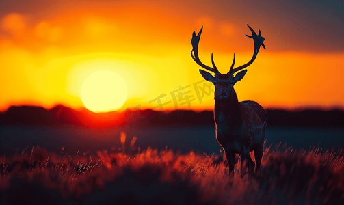 鹿茸片血片摄影照片_黇鹿剪影与多彩的日落