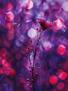 模糊闪亮的紫色背景上的红色干花封面设计贺卡