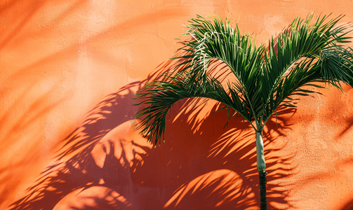 棕榈树和橙子彩绘墙壁上的阴影