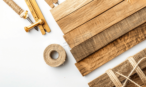 钉木片建筑尺子安装胶带和麻线
