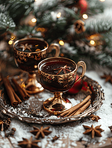 圣诞甜酒和香料圣诞背景