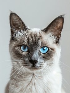 蓝眼睛灰色和奶油色短毛暹罗猫