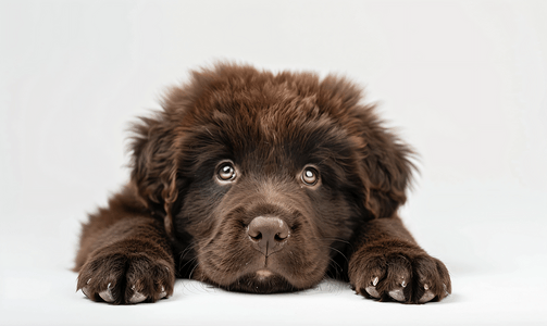 可爱的狗摄影照片_可爱蓬松、毛茸茸的棕色纽芬兰犬